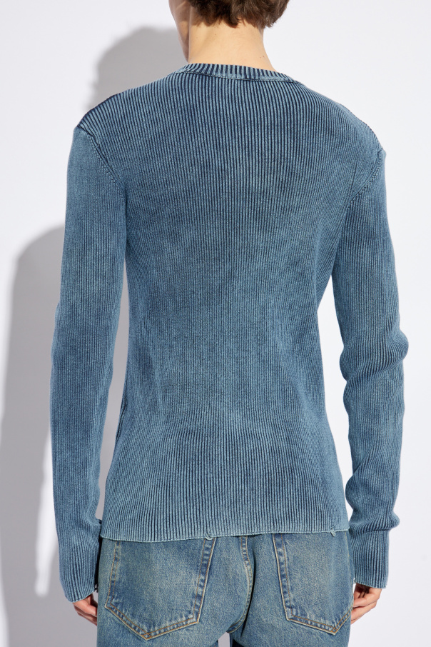 【DIESEL】k-darin-d ブルー ロゴ トップス １着で着こなせる♪ Men's Distressed jumper with cut-out logo | Blue | Diesel